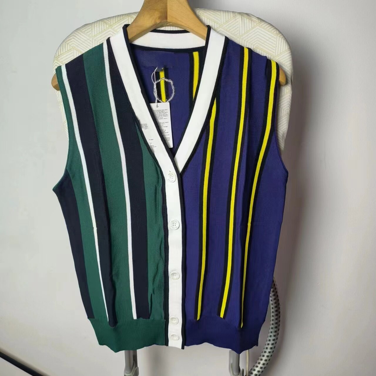 特价 韩国高尔夫轻薄背心夏 女士针织 条纹弹力修身马甲背心