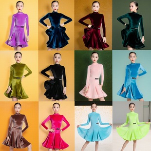 罗然少儿拉丁舞练功服比赛服规定服女童秋冬考级班高领丝绒长袖服