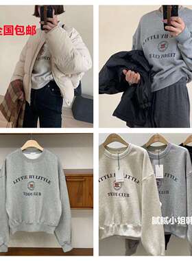 韩国Self Service102323秋冬 加绒 1oo棉 复古 小熊字母卫衣