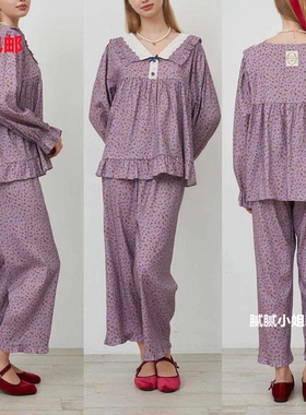 韩国 Ullala111509 秋冬 1oo%棉 复古蕾丝 花色睡衣裙