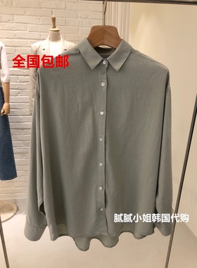 韩国东大门 maran 春新 天丝翻领长袖衬衫