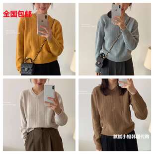 韩国高品质Egg090105秋冬意大利进口羊毛1oo%复古麦穗毛衣