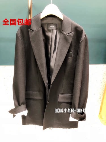 26早春新品韩国东大门代购6pence破边挽袖复古西装外套