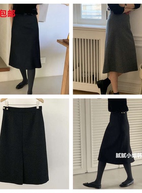 韩国 Brunch110615 秋冬 40%羊毛 复古金扣A字半身裙