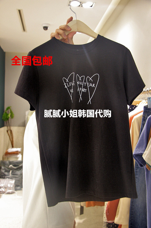 韩国东大门代购6pence 三心印花短袖上衣t恤