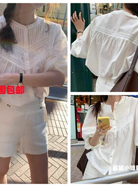 PLATE 韩国东大门代购春夏新款小清新刺绣蕾丝圆领衬衫