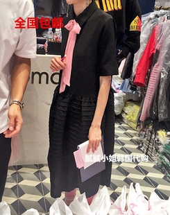 gentlewoman 韩国东大门代购 春款纯色系带短袖连衣裙