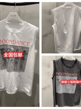 HELDER-P韩国东大门代购2025夏季女装新时尚拼接字母圆领无袖T恤