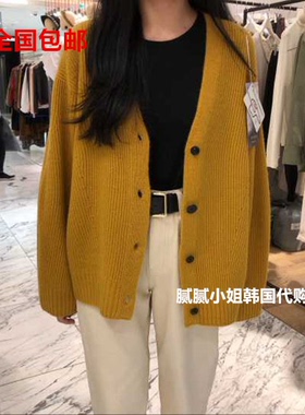 韩国MARAN秋冬 V领系扣百搭日常 羊毛 羊绒 针织 毛衣 上衣