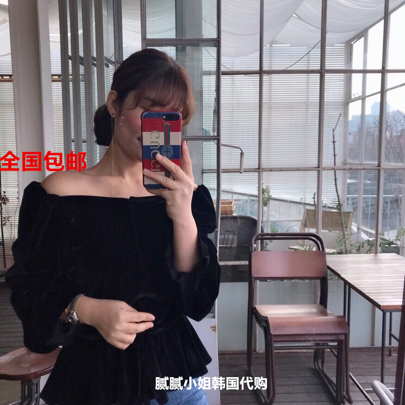 SEWING NEEDLE韩国东大门代购26春款可一字肩绒面衬衫