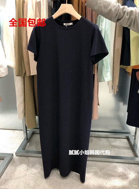 韩国新品极简风纯色净版圆领短袖宽松舒适款连衣裙 ADDRESS