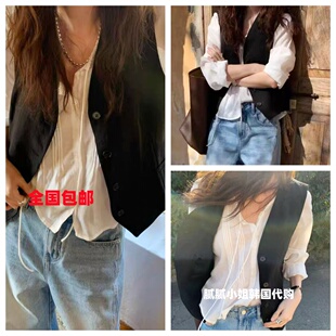 抽绳领褶皱设计温柔衬衫 春夏新款 韩国东大门代购 PLATE