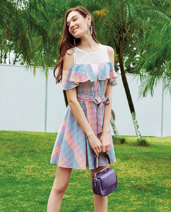 彩格气质连衣裙JA2067 百搭修身 魅力雅尚高档女装 珈姿莱尔专柜正品