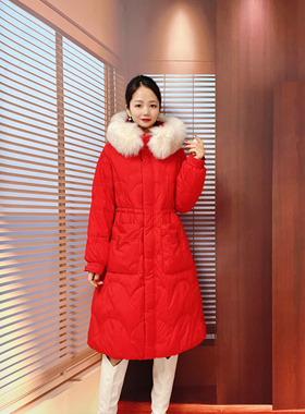 断码清仓 朗曼系列 冬款刺绣连帽大毛领气质时尚羽绒服Y121
