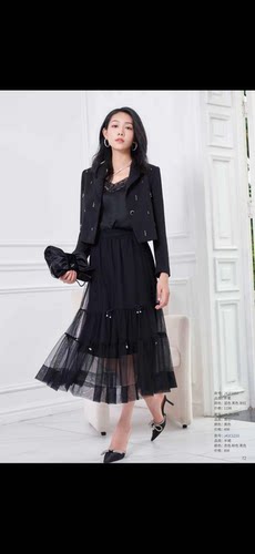 断码清 珈姿莱尔 春秋款 时尚气质短款西服外套 纱裙 F1057