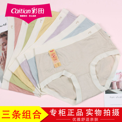彩田女红山茶花养肤磨毛保暖内裤