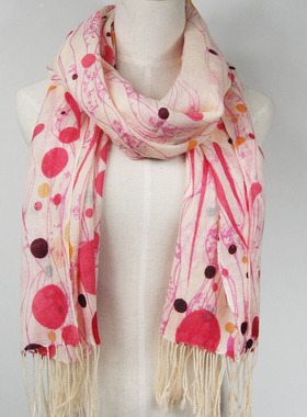 【零条清仓】羊毛围巾 印花流苏超长两用披肩 流云 J88604