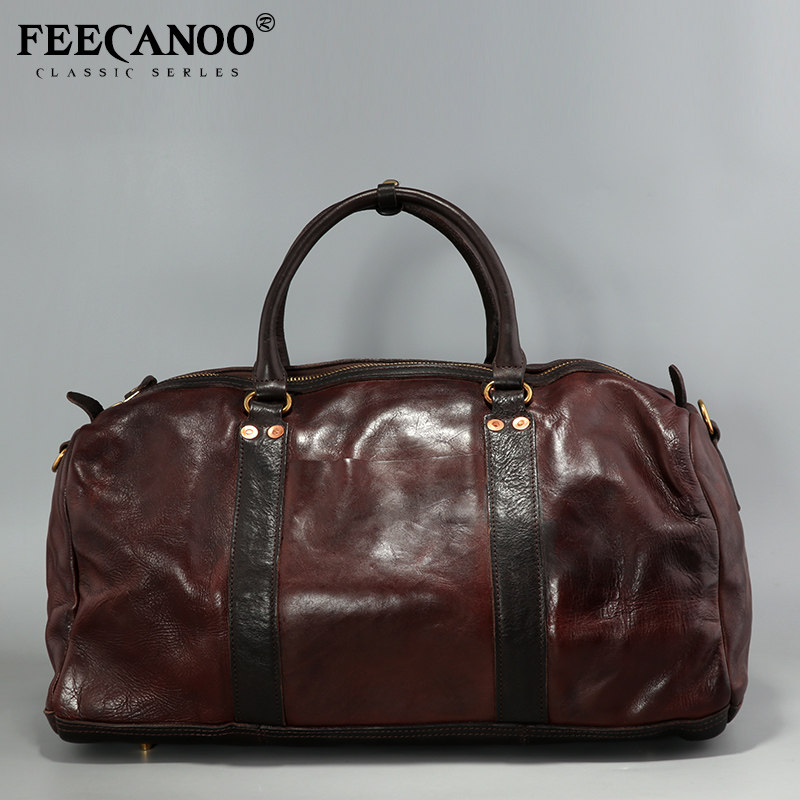 复古水洗树膏牛皮旅行包休闲通勤男士手提短途出差行李袋男健身包