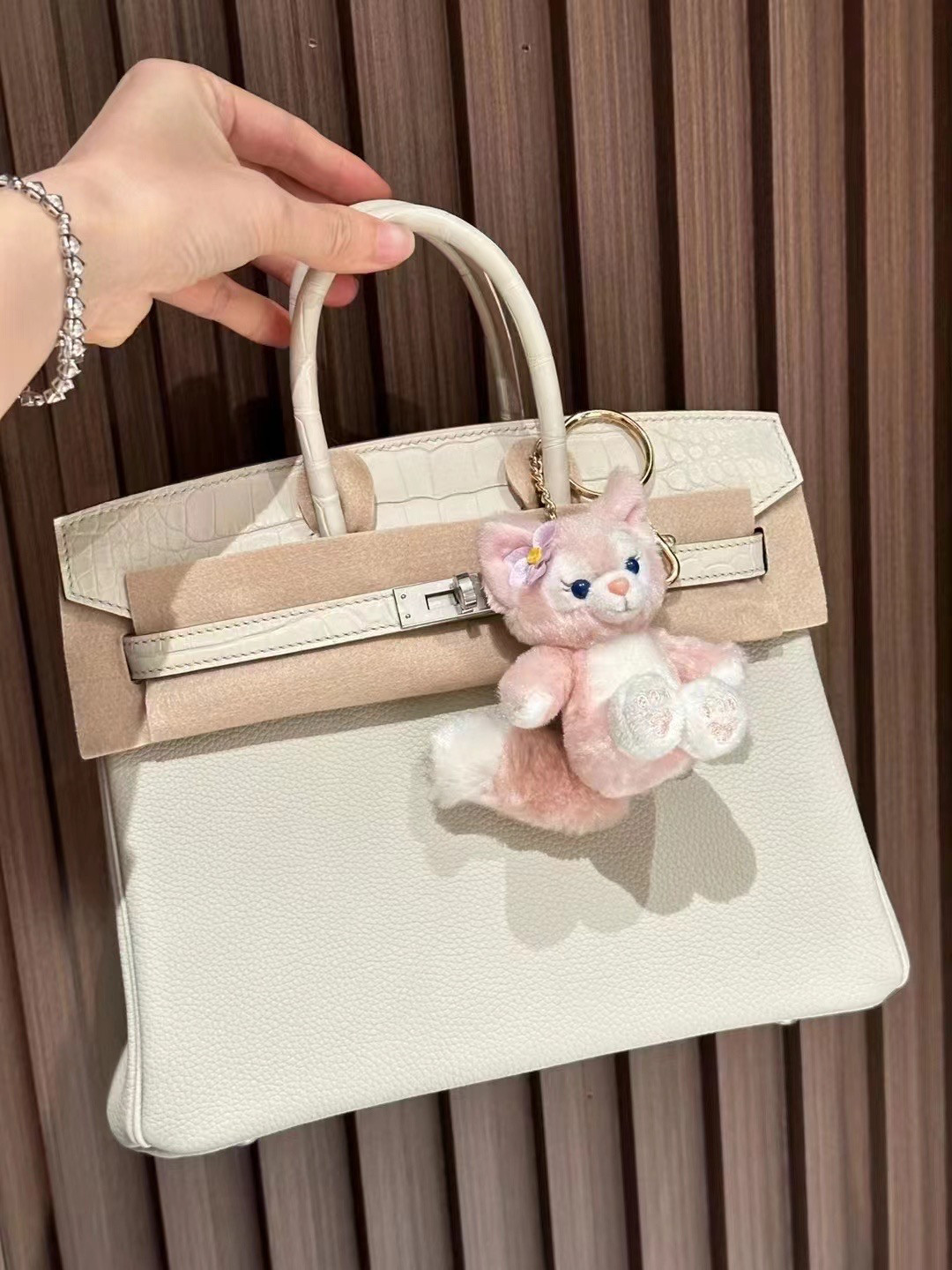 雾面美洲鳄8L冰川白铂金包touch手工定制