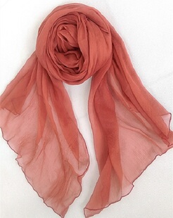 铁锈红真丝丝巾女春秋百搭长款纯色桑蚕丝围巾薄纱巾夏季防晒披肩