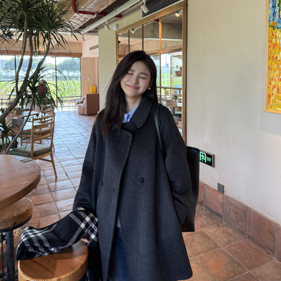 伊迪卡双面羊毛大衣中长款韩系气质慵懒风女装小个子秋冬新款