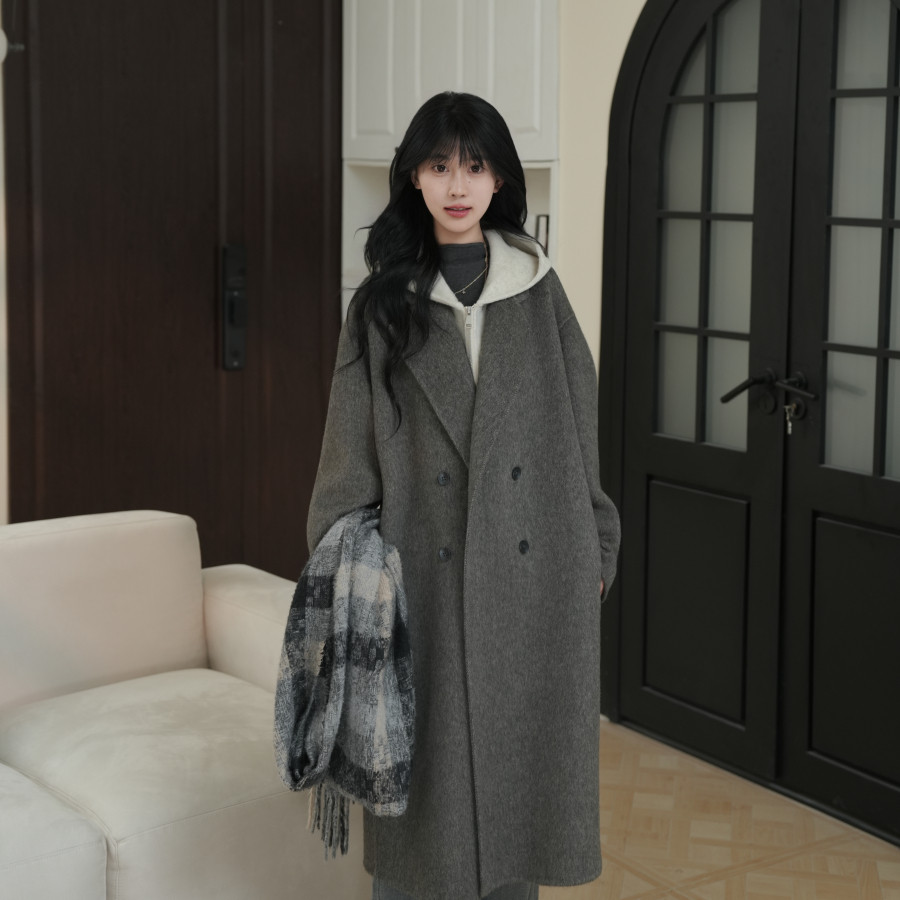 【8色连帽套装】双面羊毛大衣女26秋冬连帽假两件中长款毛呢外套