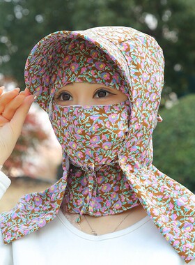 春夏碎花防晒遮阳帽女采茶护颈