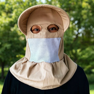 夏季护颈一体猫眼防晒帽女户外田间干活骑车全脸防尘紫外线遮阳帽