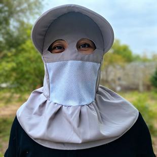 夏季全方位遮脸护颈一体防晒帽女户外出游干活防紫外线透气面罩帽