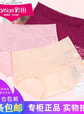 三条包邮彩田少女士生性感透明内裤全蕾丝边网纱中腰短裤31066