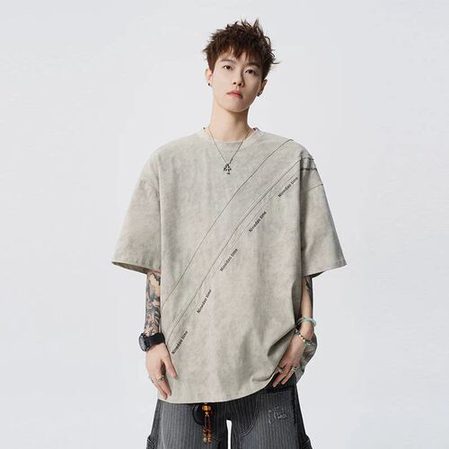设计感美式扎染短袖T恤上衣服