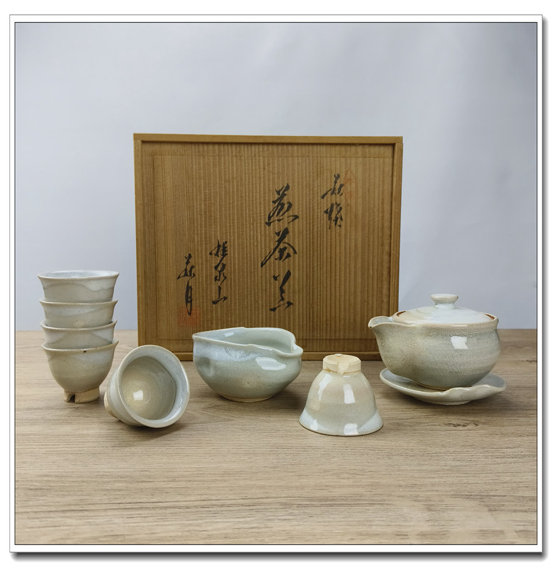 国内现货日本进口萩烧秋月桂泉山煎茶器宝瓶6客汤吞 日式陶茶具壶