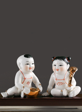 中式陶瓷送子娃娃婚房祝福摆件