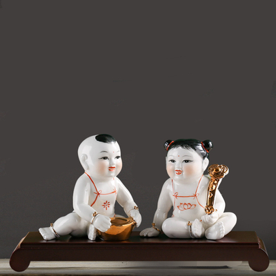 中式陶瓷送子娃娃婚房祝福摆件