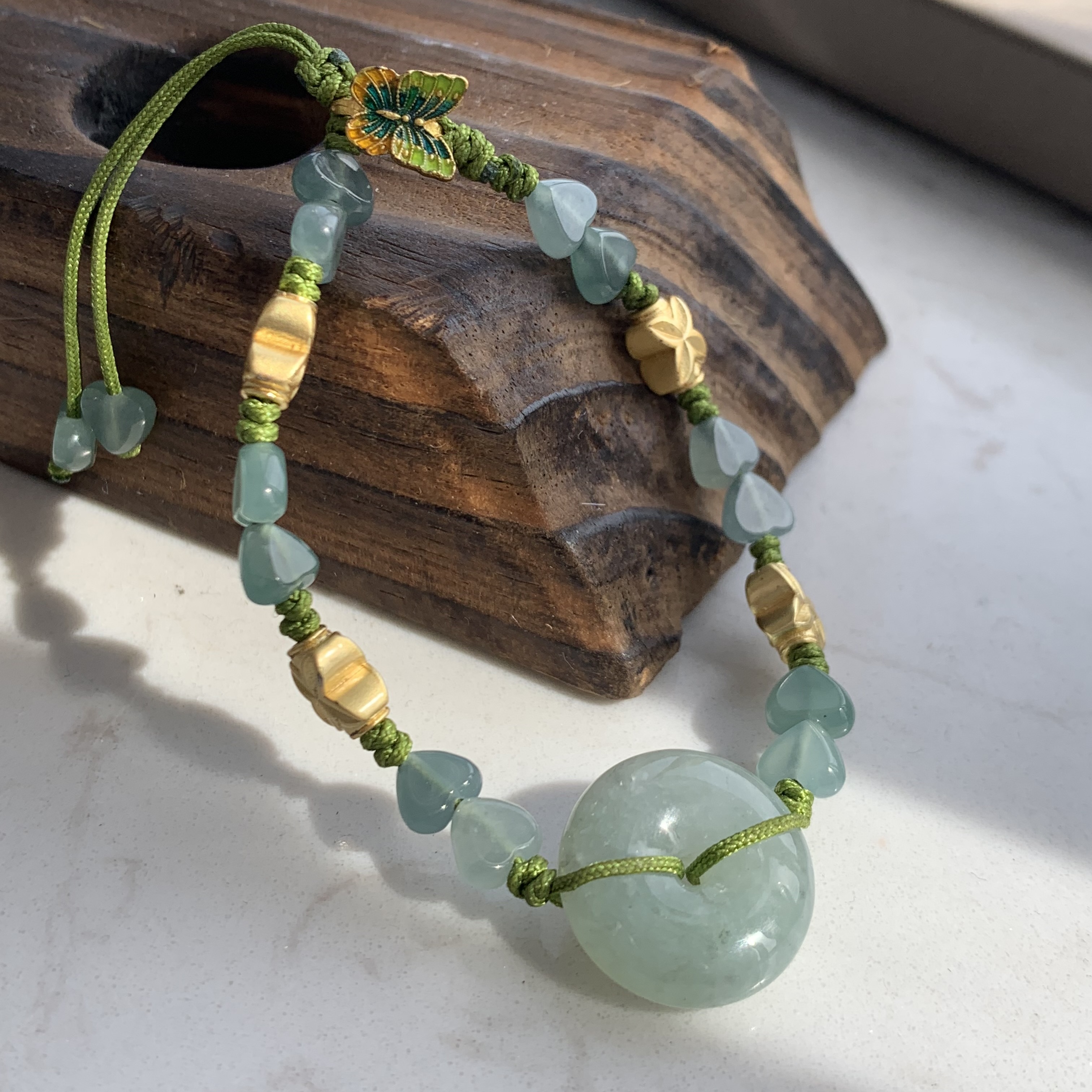 天然A货翡翠爱心平安扣手串