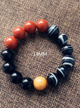 影子石乌鸦石红竹石橘子石 14毫米男士手链