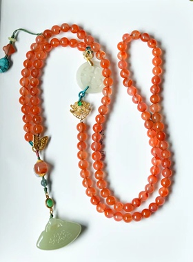 原创设计款！天然冰飘南红珠串制毛衣链