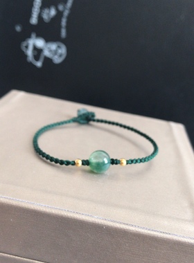 五行补木 天然石8毫米绿色绳 细绳手链 手工编