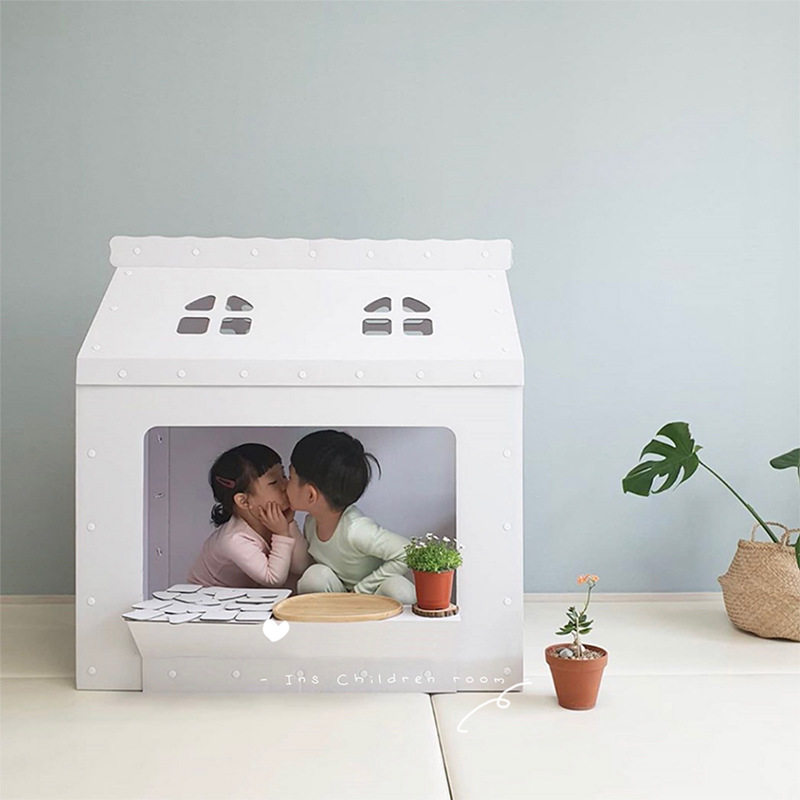 韩国INS儿童游戏屋宝宝玩具房帐篷过家家纸板模型房幼儿园涂鸦区