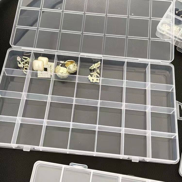 首饰盒透明美甲收纳盒固定格子防蹿首饰盒小型串珠饰品盒螺丝盒