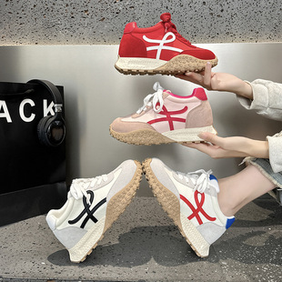 老爹鞋 真皮 夏厚底小个子复古休闲运动鞋 女鞋 7cm内德训鞋