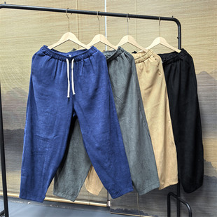 潮牌宽松百搭阔腿九分裤 25A2C4中式 休闲纯色练功裤 秋季 复古灯笼裤