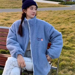 25B1C6冬季 棉服外套 两面穿棉衣潮流港风潮牌羊羔绒ins宽松情侣款