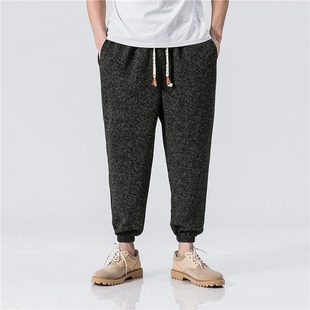 九分灯笼裤 中国风胖子宽松大码 仿麻阔腿束脚哈伦裤 25A4C3夏秋季