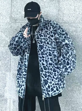 秋冬新款豹纹毛绒外套男女棉衣