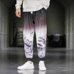 印花休闲裤 复古风九分裤 秋季 潮流灯笼裤 新款 25A2B6中国风宽松大码