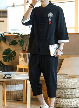 中式复古盘扣茶禅居士服套装