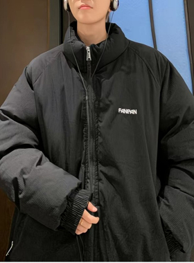 25B10A4美式立领肌理感条纹棉服冬季宽松休闲加厚面包服棉衣外套