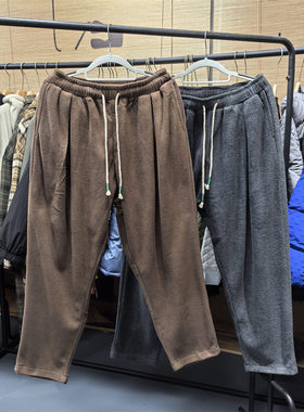 25C1A3冬季日系男士加绒灯笼裤复古风宽松加厚哈伦卫裤松紧休闲裤