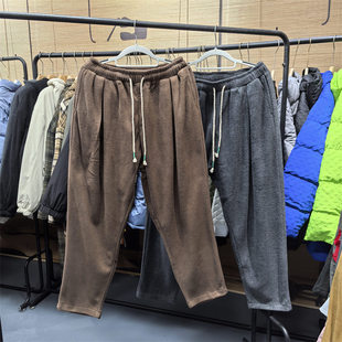 25C1A3冬季日系男士加绒灯笼裤复古风宽松加厚哈伦卫裤松紧休闲裤